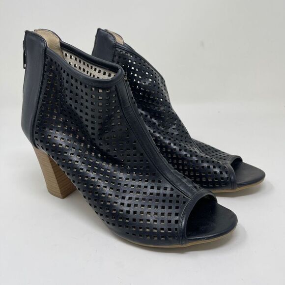 Steve Madden Women's Ankle Peep Toe Booties Block Heels Black Leather EU 38 - Picture 1 of 9